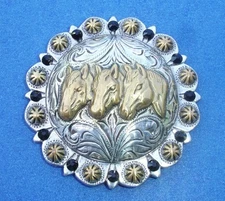 Western Tack Crystal Concho  2 1/4" Three Horses Black Crystal (ALSO RED)