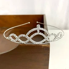 Clear Rhinestone Metal Silver Tone Swirl Design Hair Tiara Crown NEW
