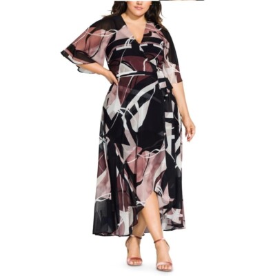City Chic Womens Plus XL 22 Sahara Printed Midi Wrap Dress NWT CA49