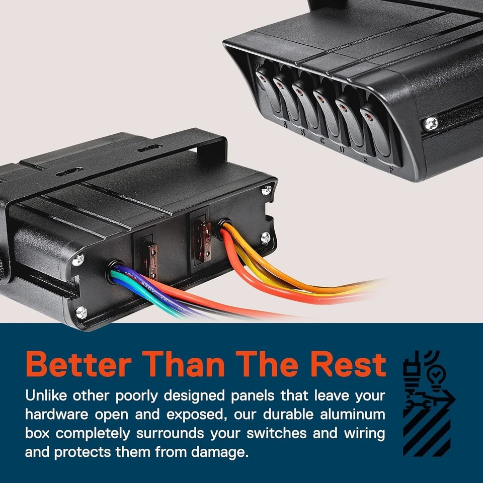 6-Gang Aluminum Mods Rocker Switch Panel Box DC 12V Wires SPST ON/OFF Toggle - Image 2 of 4