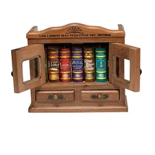 new Bookcase Armoire wood and glass, copper hinges for 7 mini books 7 inc high