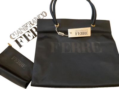 NEW Authentic Gianfranco Ferre Black Tote & Matching Pouch Woman Men Unisex