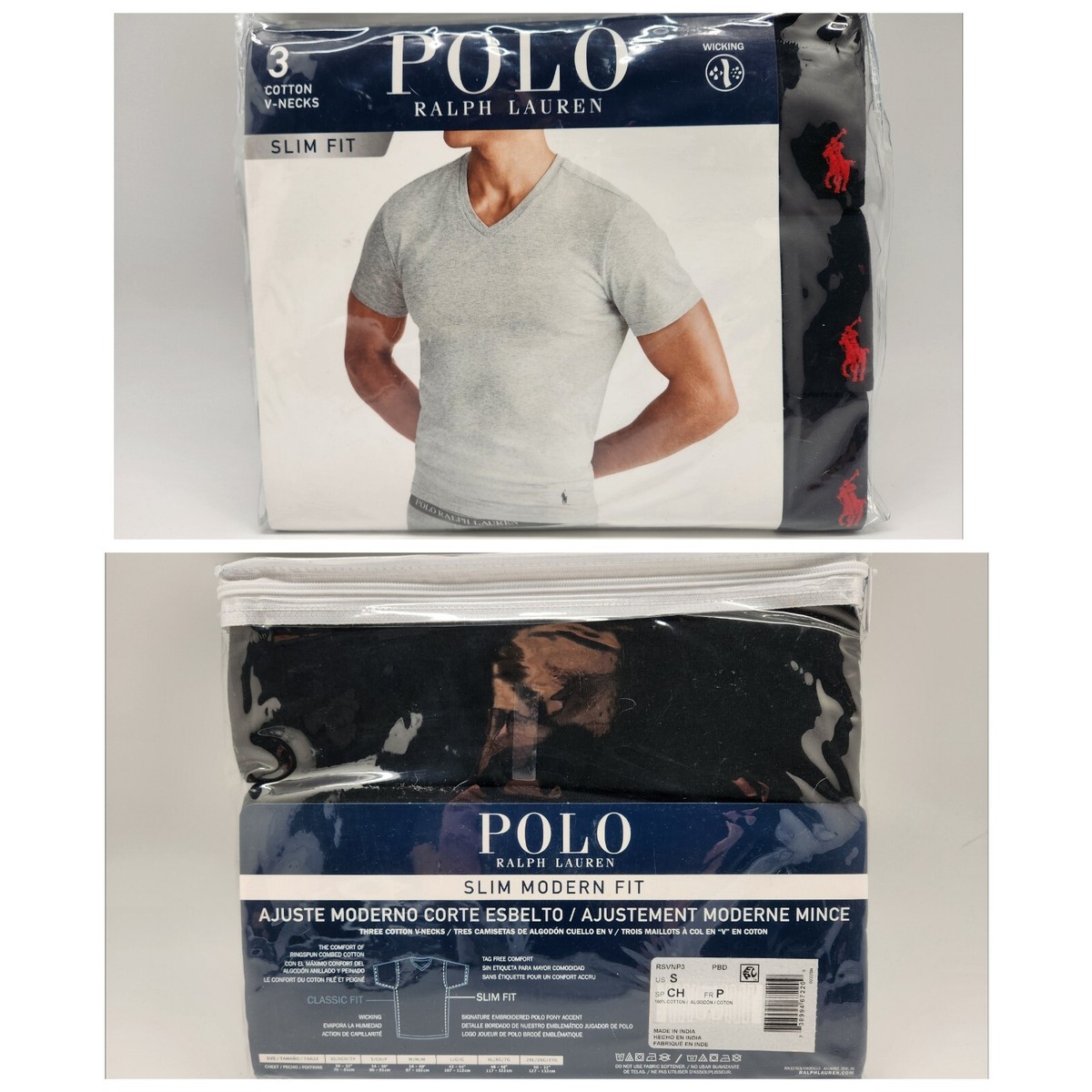 3 Pack POLO RALPH LAUREN Men's XS S Slim Fit V Neck Short Sleeve T