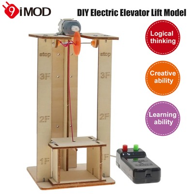 9IMOD DIY Science Toys Electric Remote Control Lift Elevator Model Wooden Toys