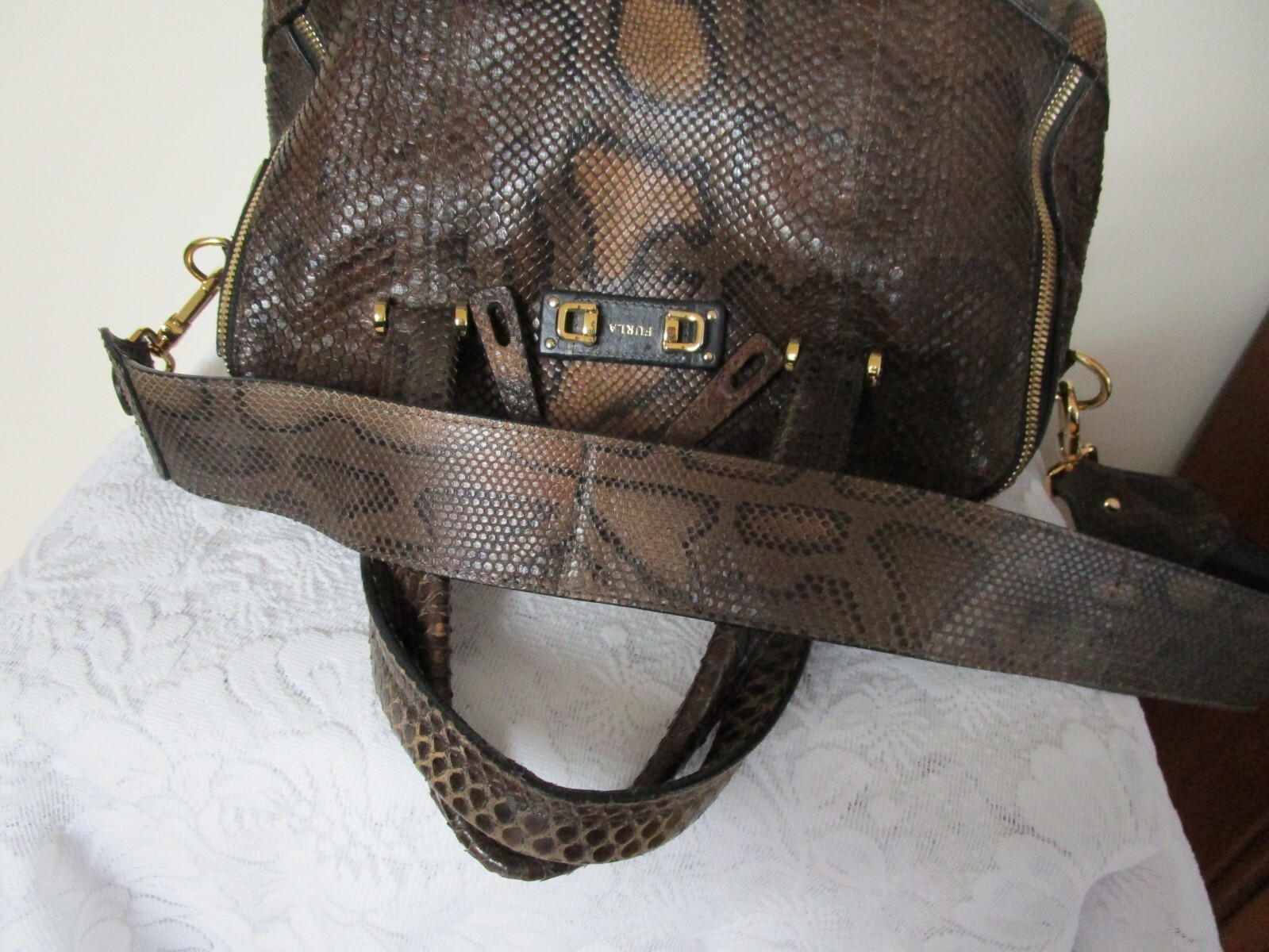 Vintage Furla Python Brown Leather Large Satchel … - image 8
