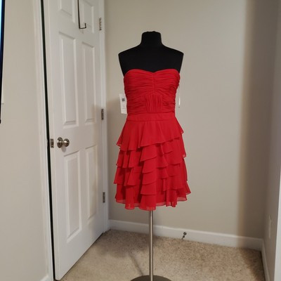 ''DECODE''  RED STRAPLESS  DRESS  WITH RUFFLED BOTTOM  AND SHIRRED BODICE 10 nwt