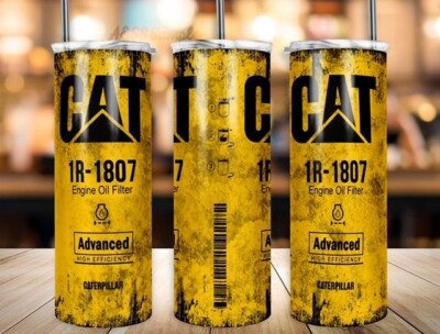 CAT ENGINE OIL FILTER MECHANIC 20 OZ STAINLESS STEEL TUMBLER CUP +LID & STRAW