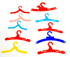 Doll Clothes Hangers Hard Plastic Lot Of 10 Multicolor Assorted Sizes Vintage