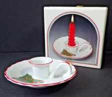 Candle Holder Porcelain Japan Chamber Taper Holder Christmas Tree Motif
