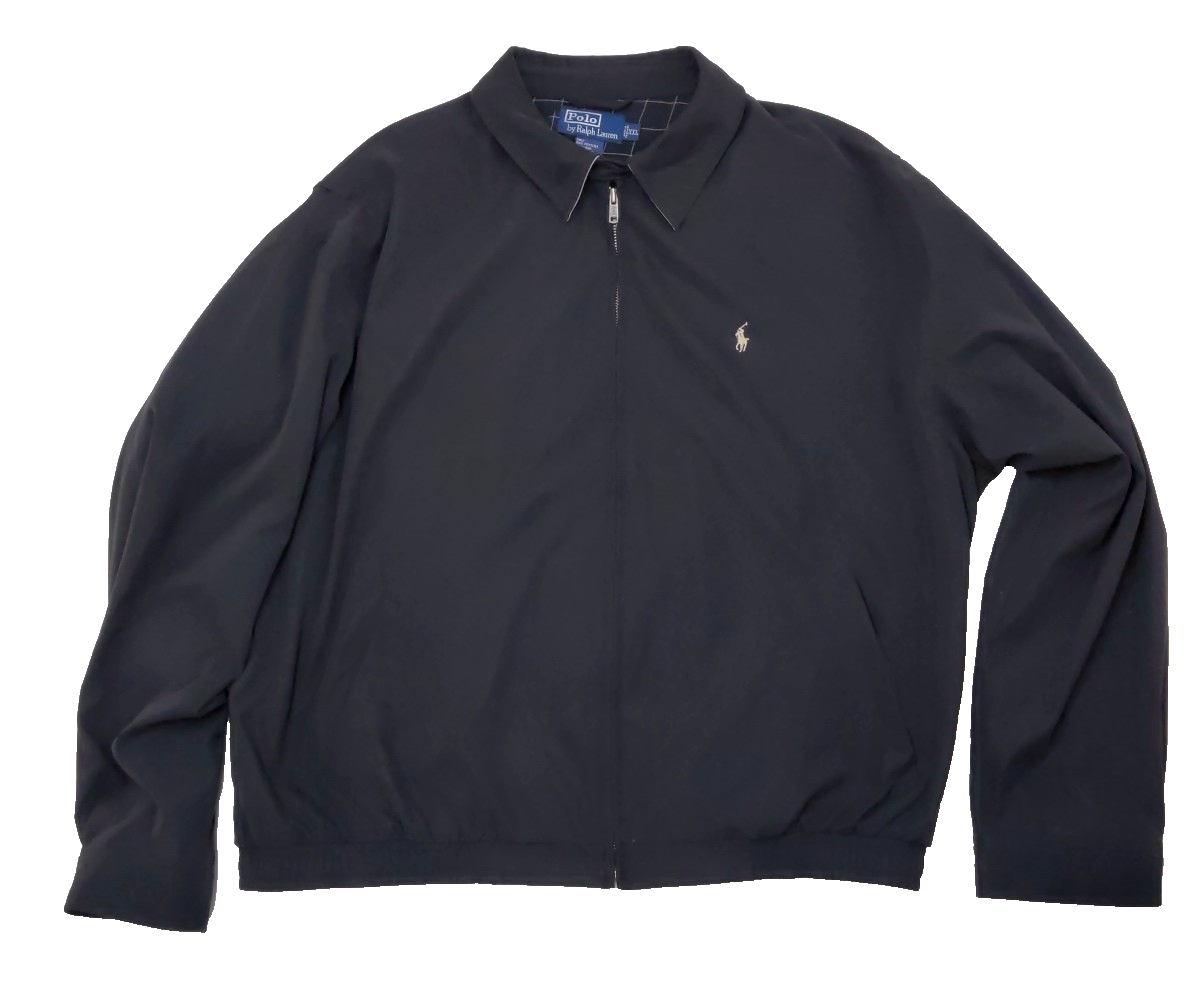 $168 POLO RALPH LAUREN XXL giacca nera microfibra zip fodera a quadri pony uomo