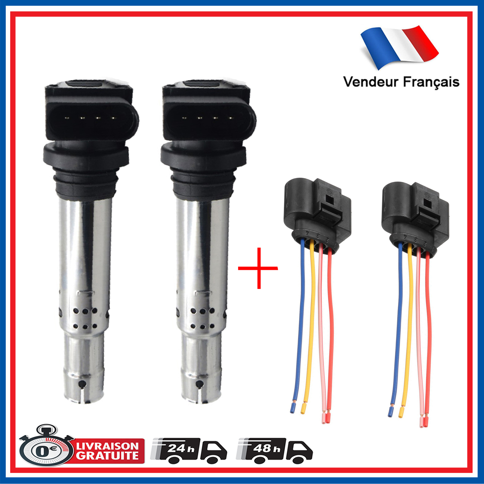 Bobine d'allumage avec connectique 036905715 lot de 2 pour moteur essence 4 cylindres