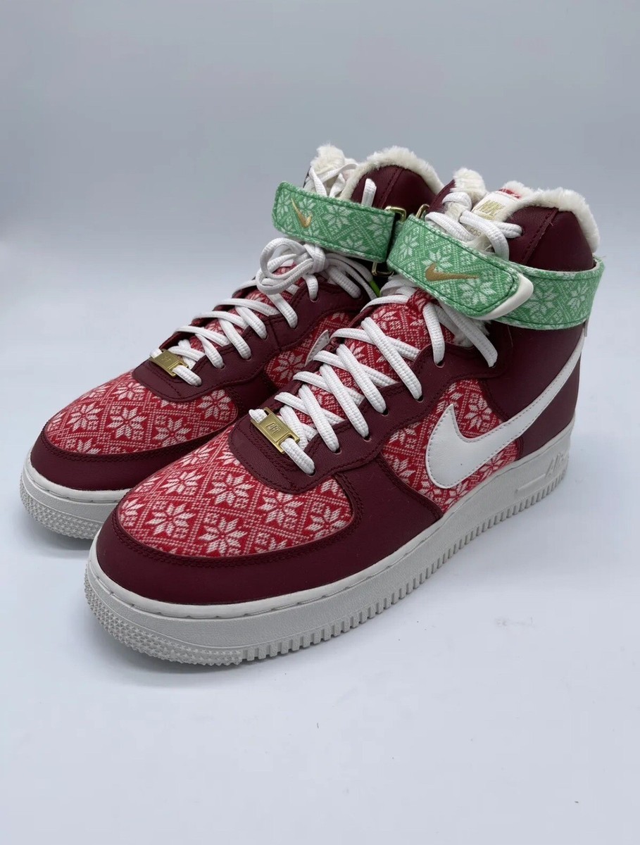 Nike Air Force 1 High Christmas Sweater DC1620-600 Men's Sizes 8.5