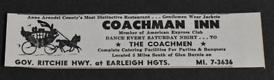 1968 Print Ad Maryland Baltimore Coachman Inn Anne Arundel Restaurant Dance art