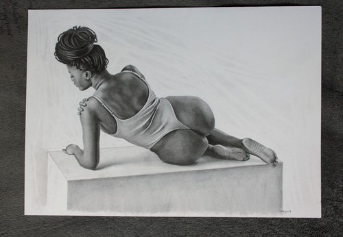 ORIGINAL black female nude graphite pencil realism portrait drawing fine art a3 - Picture 2 of 21