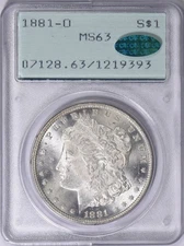 1881-O Morgan Silver Dollar PCGS MS63 CAC 1st Gen Rattler