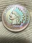 1899 Indian Head Cent Penny, Lustrous Gorgeous Blue Gem AU+ Nice Color Toned WOW