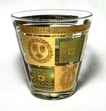 GEORGE BRIARD ~ DOUBLE OLD FASHIONED GLASS w/Gold Greek Motif Designs (12 oz)