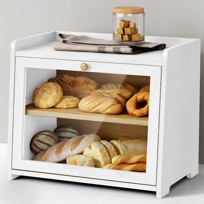 White Double Layer Bread Box for Kitchen Countertop, 2 Tier Counter Breadbox ...