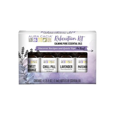 Aura Cacia Essential Oil Relaxation Kit, 4-Pack, Lavender, Patchouli, Sweet O...