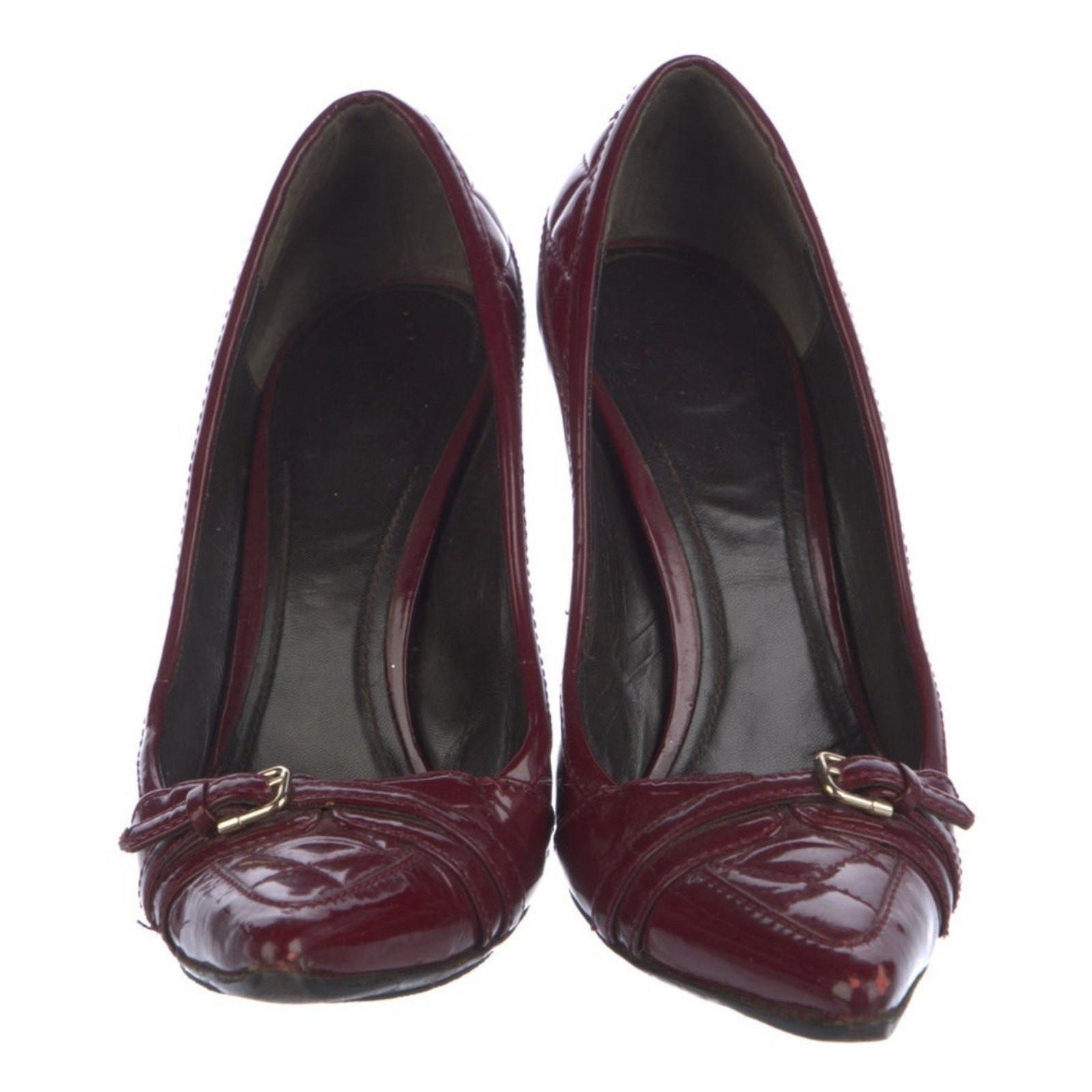 BURBERRY Burgundy Quilted Patent Leather Silver Buckle Heels Pumps EU 39 US 9 thumbnail 2