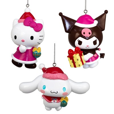 Kurt Adler Hello Kitty  Kuromi, Cinnamoroll & Hello Kitty  Ornament Set HK1253