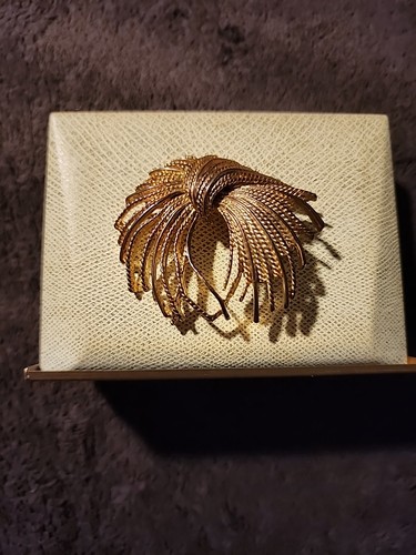 Vintage Monet Brooch Mirador Gold Tone Abstract Swirl Textured Costume Jewelry