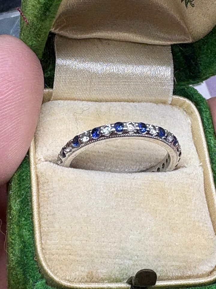 925 Sterling Tacori 3mm White/Blue Eternity Infinity CZ Band Ring Size 9 - Image 2 of 4