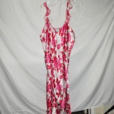 Vintage y2k ruffle strap satin floral pink midi slip dress