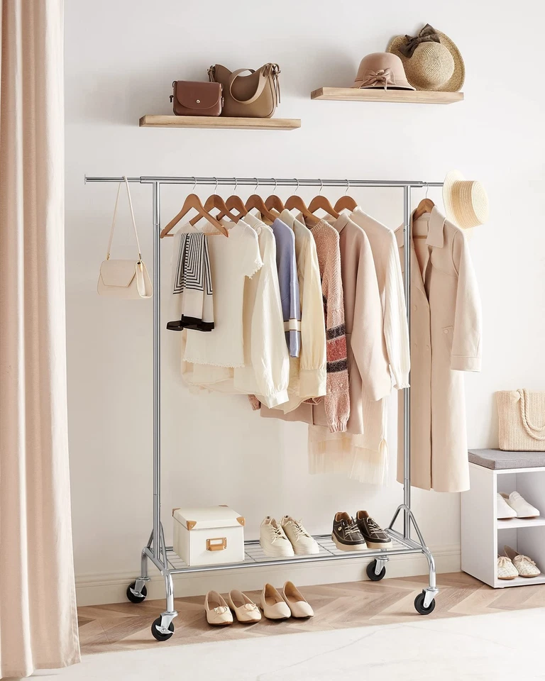 SONGMICS Stand Appendiabiti Attaccapanni in Metallo Cromato con Ruote Portata - Immagine 3 di 4