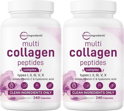 2 Pack Multi Collagen Pills for Women&Men, 480 Capsules| Type I, II, III, V, X |
