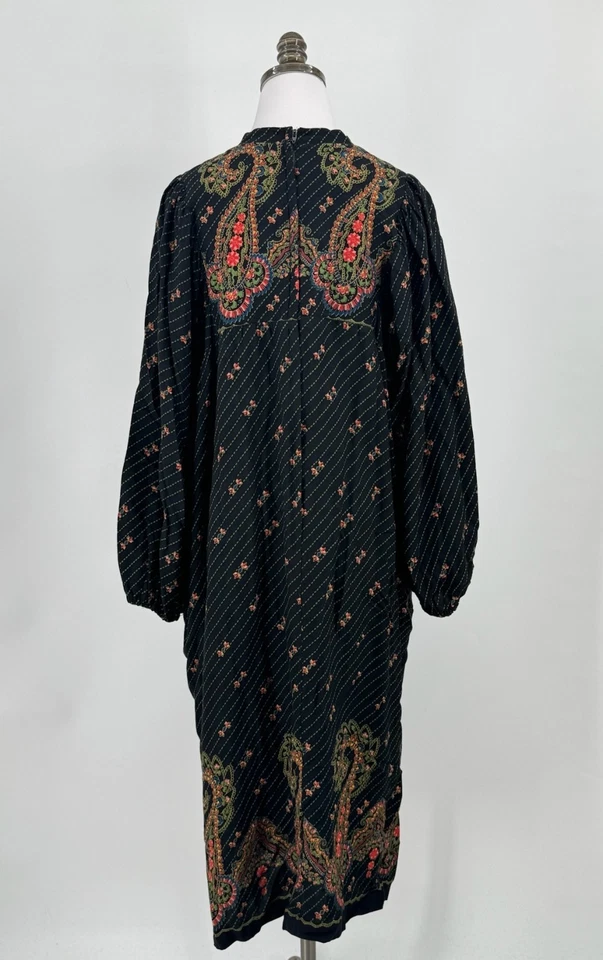 Vintage Lady Lewis Black Floral Long Tunic Dress Puff Sleeve Button Front - Image 4 of 4