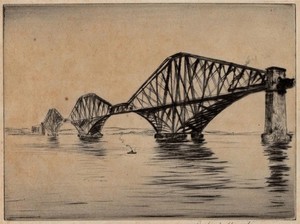 Robert Houston (1891-1940) Signed Etching - Forth Bridge Scotland