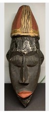 13"x5.5" Hand Carved African Tribal Mask, Solid wood, Hand Painted, Metal Plates