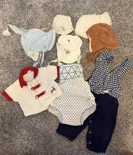 Vintage Baby Clothing Lot 8 Pc Bonnets Romper Corduroy Outfit Handmade Retro