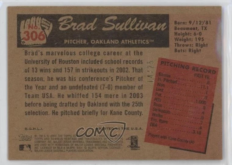 2004 Bowman Heritage Mahogany /25 Brad Sullivan Bradley Sullivan #306 Rookie RC - Image 2 of 2