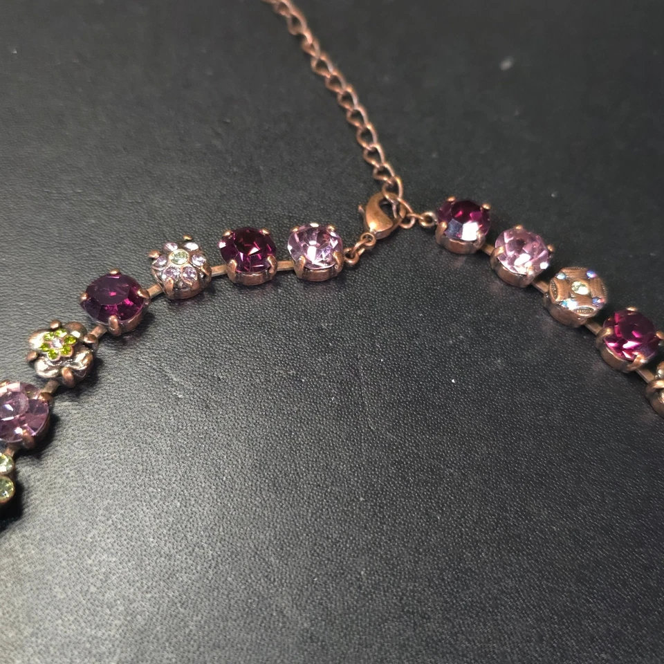 Unsigned Crystal Prong Set Rose Gold Tone Necklace Multicolor - Image 3 of 4