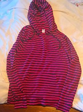 Old Navy Women s Striped Pullover Hoodie Pink/Gray Size S Cotton Blend