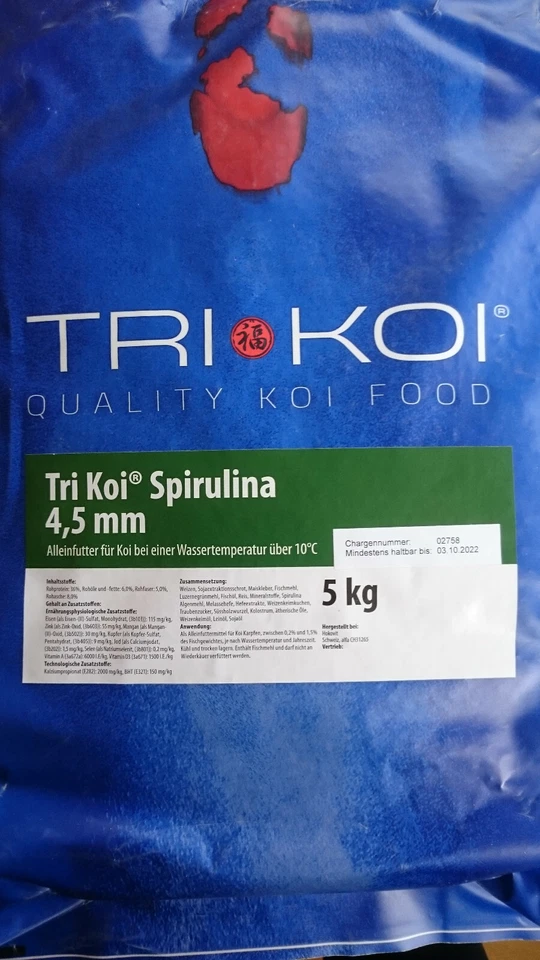 Tri Koi Spirulina - farbförderndes Koifutter aus der Schweiz - 4,5 mm - 5 kg