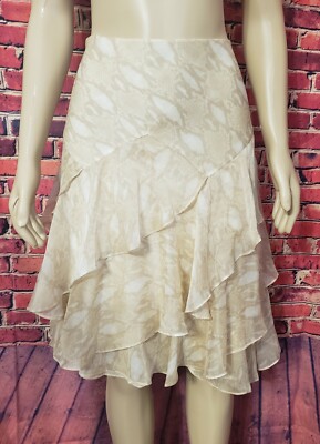 Vintage Ralph Lauren Retro Ruffle Asymmetrical Ivory Animal Print Skirt Size 16