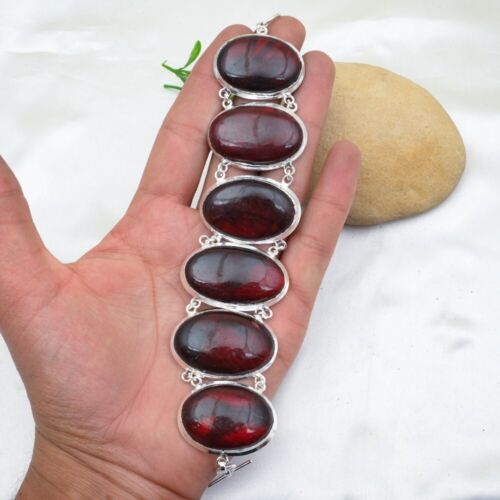 Red Flash Labradorite Chain Bracelet 925 Sterling Silver Handmade Jewelry Gift - Picture 3 of 5