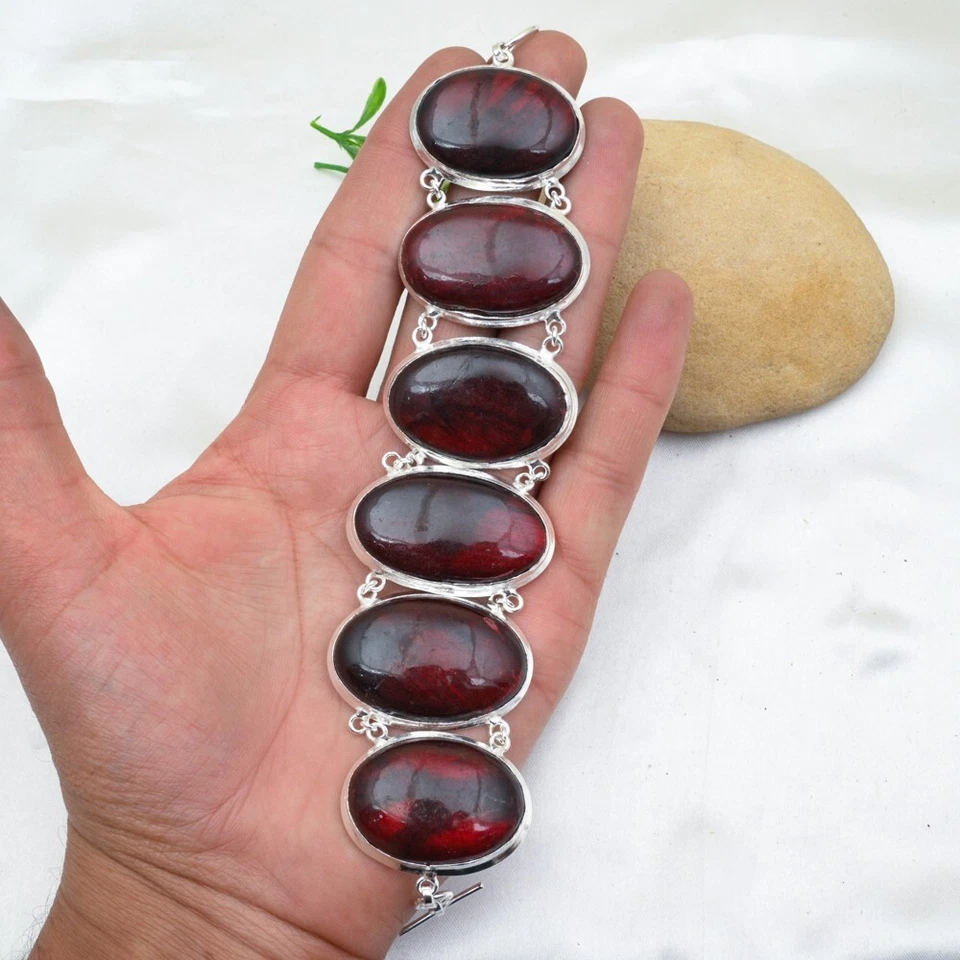 Red Flash Labradorite Chain Bracelet 925 Sterling Silver Handmade Jewelry Gift - Image 3 of 4