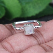 Moonstone Stackable Sterling Silver Square Band Rings Jewelry Gifts For Her