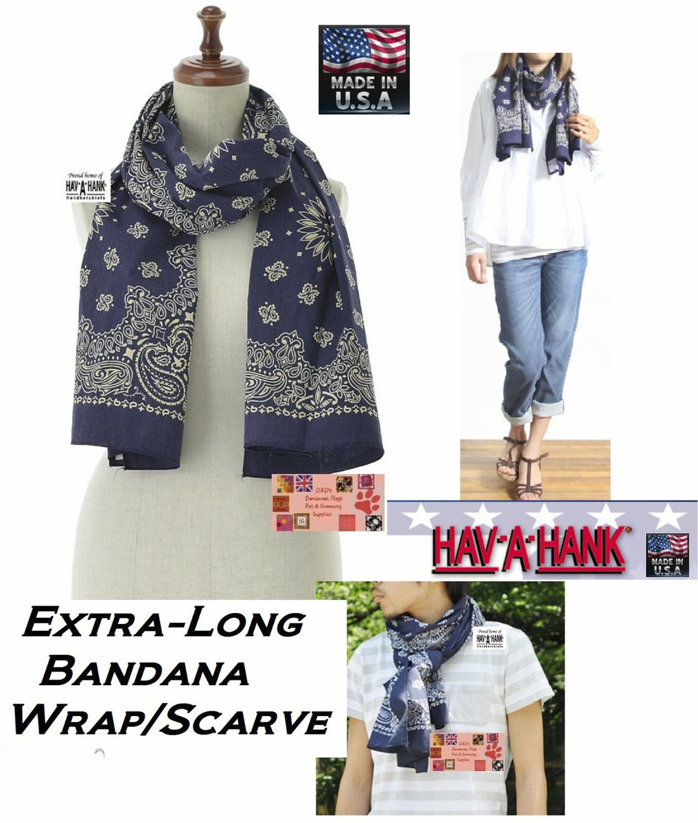 【BADBLOOD】Premium Classic Logo Scarf - Navy HAV-A-HANK Navy Blue LONG PAISLEY BANDANA SCARF SCARVE WRAP