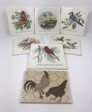 Vintage Wall Tiles Decoration Insert Lot Of 9, Birds And Fish