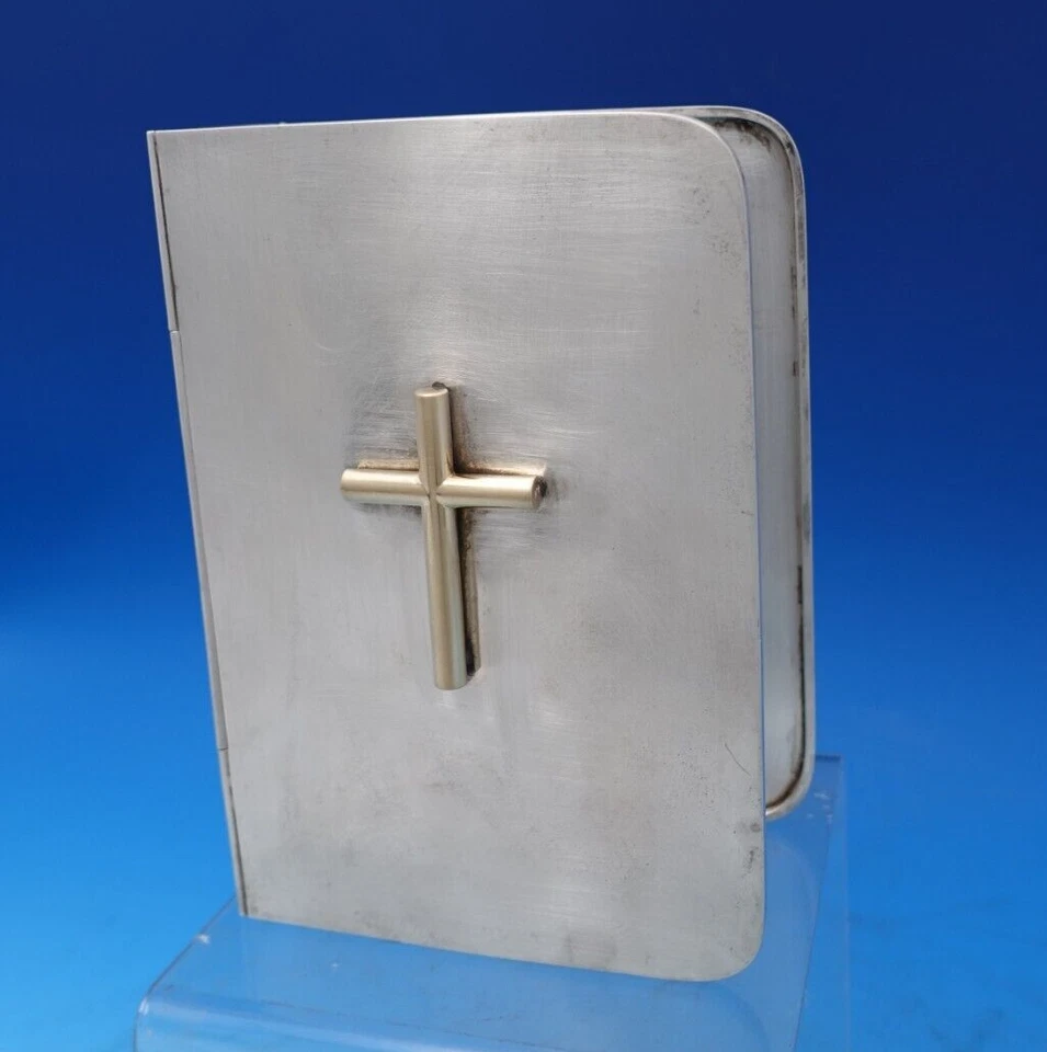 Cubierta bíblica de plata esterlina Allan Adler encuadernación con bisagras con cruz dorada 3D (#7382) Foto 2 de 4