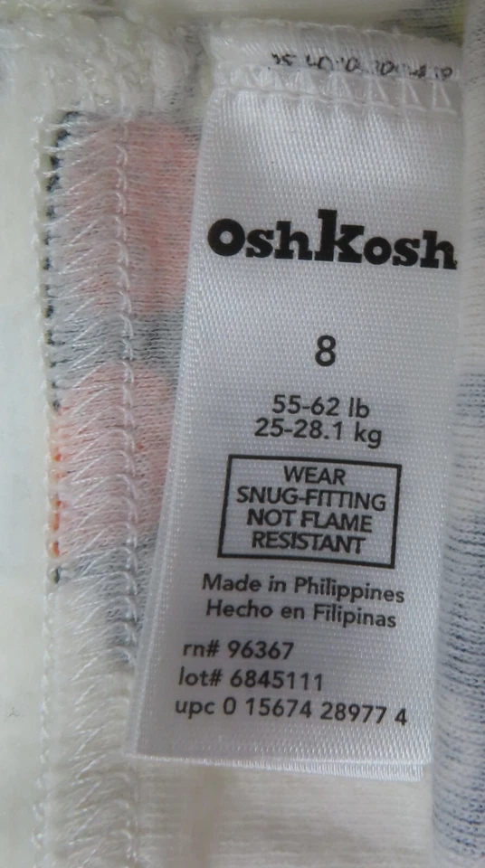 OshKosh Talla 8 55-62 lb Dos Piezas Dormir Parte Superior Inferior Pantalones Bichos Foto 3 de 4