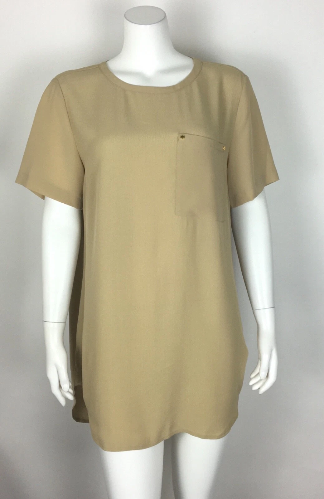 Abito tunica Michael Kors nuovo con etichetta $99 kaki manica corta viscosa taglia 8