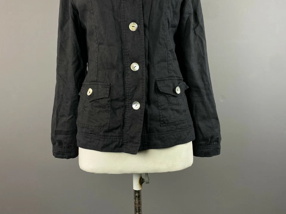 Mujer BRUNELLO CUCINELLI Negro Lino Botón Blazer Chaqueta Talla L Foto 3 de 4