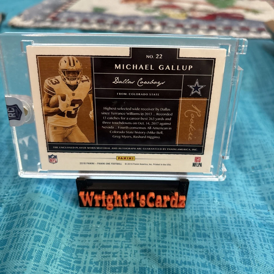 18 Panini One - Rookie Patch Autograph Blue #22 Michael Gallup /99 (AU, MEM, RC) - Image 2 of 3
