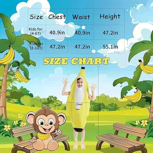 Kids Banana Costume Boys Girls Halloween Banana Costume Cosplay Dress Up 5-10T - Image 3 of 4